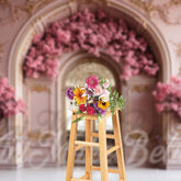 Aperturee - Arch Door Window Pink Flowers Photography Backdrop